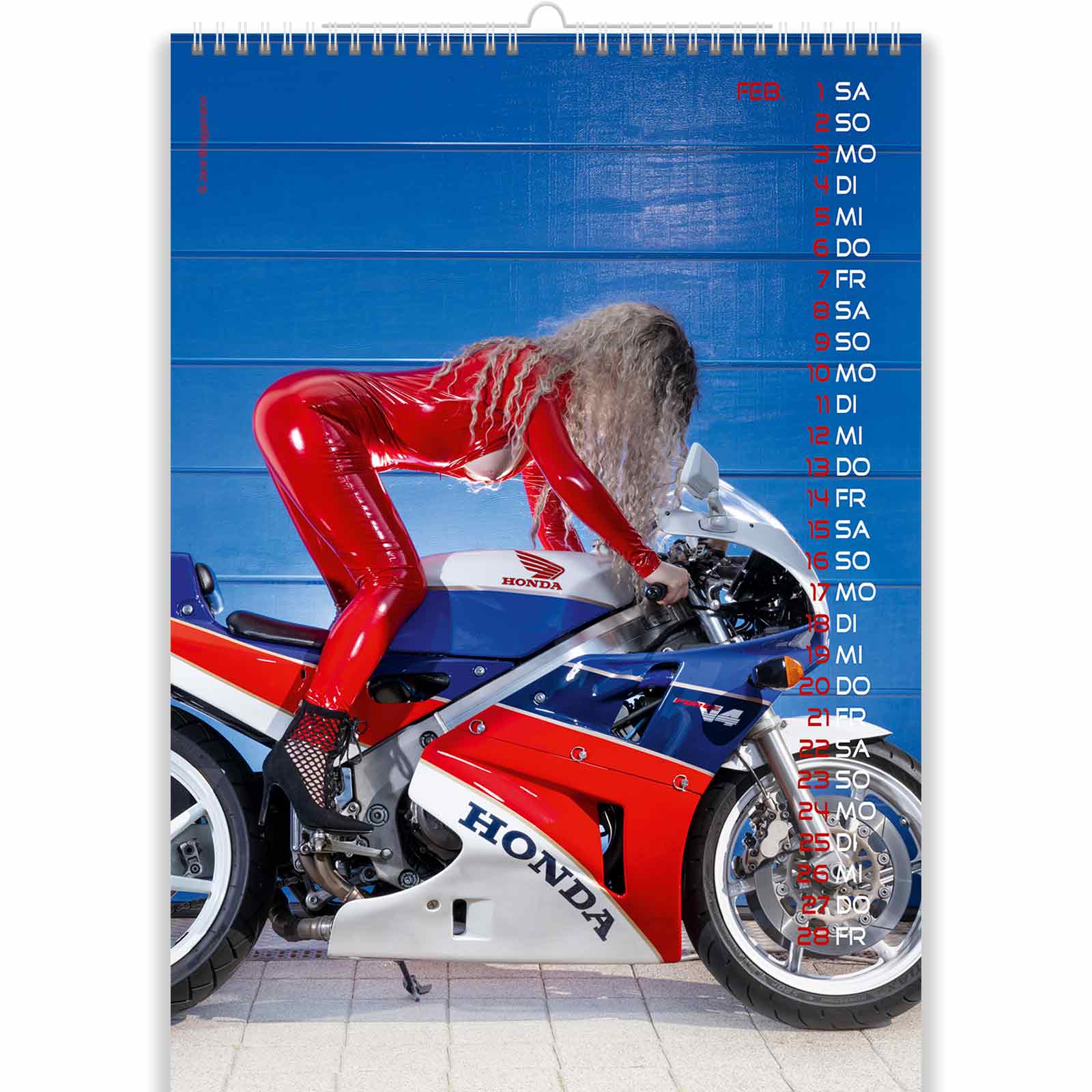 Hot Women in Red Latex with Sweet Nipples in Nude Bike Calendar