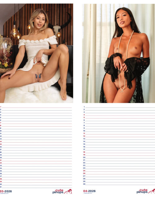 Erotic A4 calendar naked with writing space 2026 and 2027