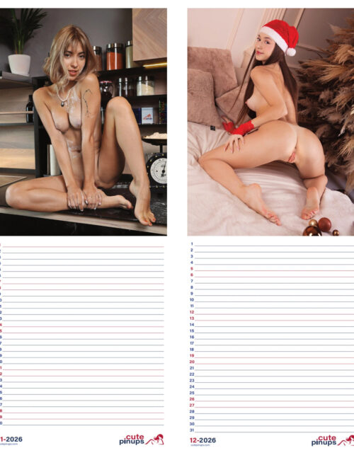 Erotic A4 calendar naked with writing space 2026 and 2027