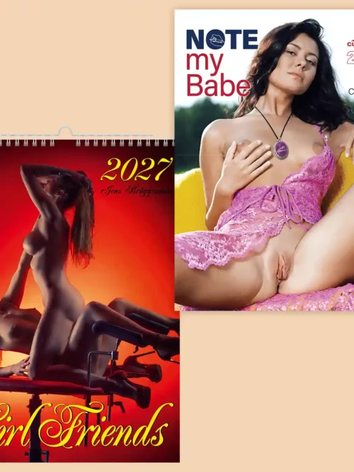 Set of two 2027 calendars, explicit nudity: front covers of Girlfriends A4 and Note my Babe 2027 appointment calendar