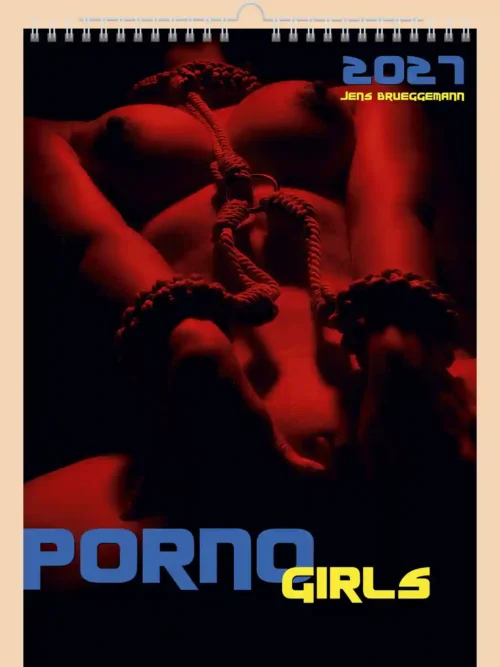 Porno Girls 2027 erotic A4 calendar, front cover, explicit nudity: female body in red light
