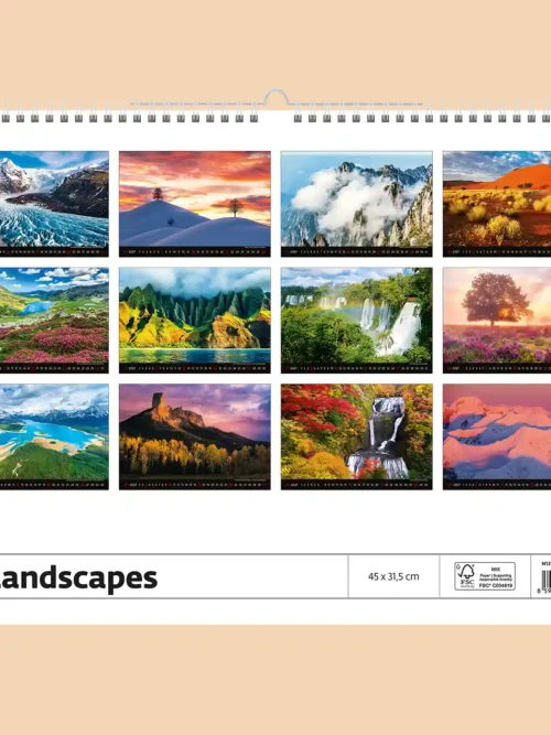 Landscapes 2027 wall calendar, back cover showing all twelve monthly photos