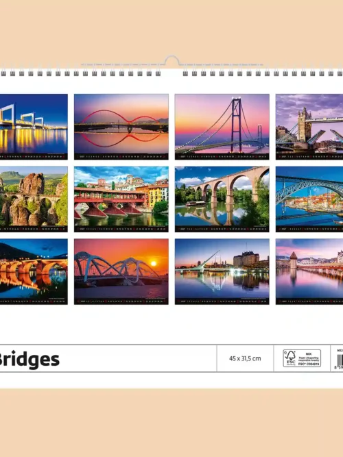 Bridges 2027 wall calendar, back cover showing all twelve monthly photos