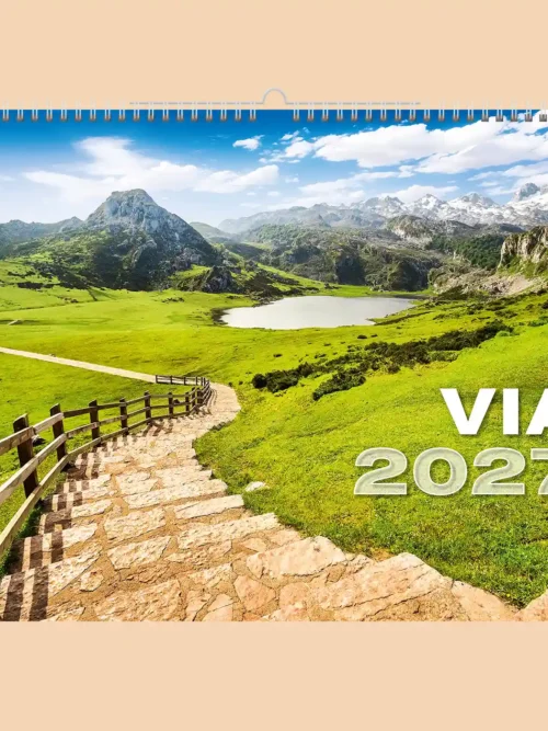 Via 2027 wall calendar A3+, front cover: stone path through green mountain meadows