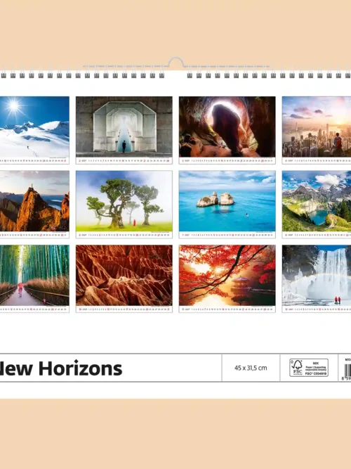 New Horizons 2027 wall calendar, back cover showing all twelve monthly photos