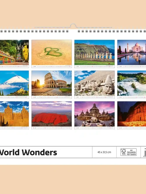 World Wonders 2027 wall calendar, back cover showing all twelve monthly photos
