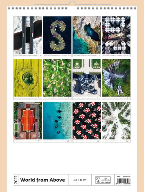 World from Above 2027 wall calendar, back cover showing all twelve monthly photos