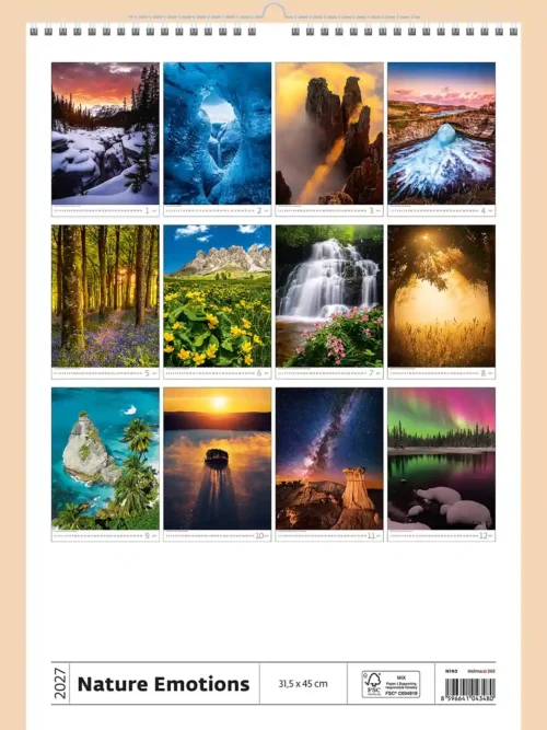 Nature Emotions 2027 wall calendar, back cover showing all twelve monthly photos
