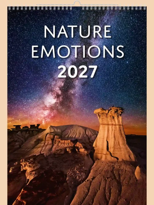 Nature Emotions 2027 wall calendar A3+, front cover: Milky Way over the Bisti Badlands, New Mexico, USA