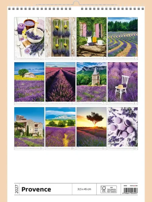 Provence 2027 wall calendar, back cover showing all twelve monthly photos