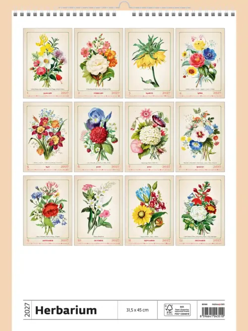 Herbarium 2027 wall calendar, back cover showing all twelve monthly illustrations