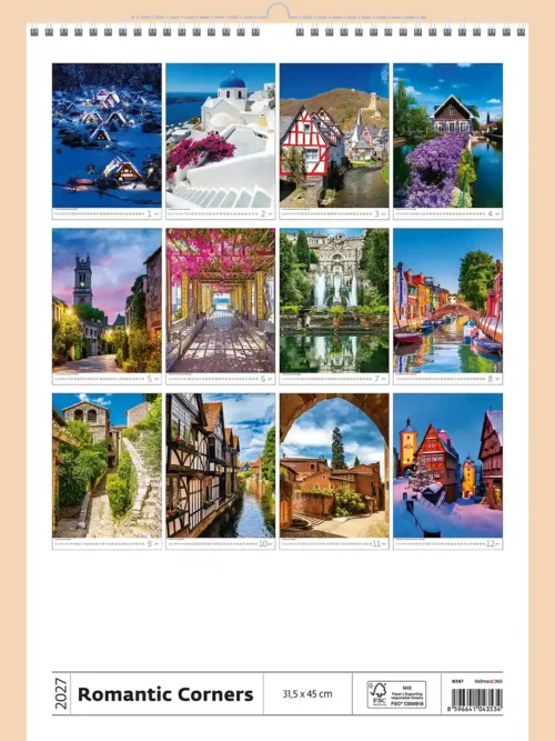 Romantic Corners 2027 wall calendar, back cover showing all twelve monthly photos