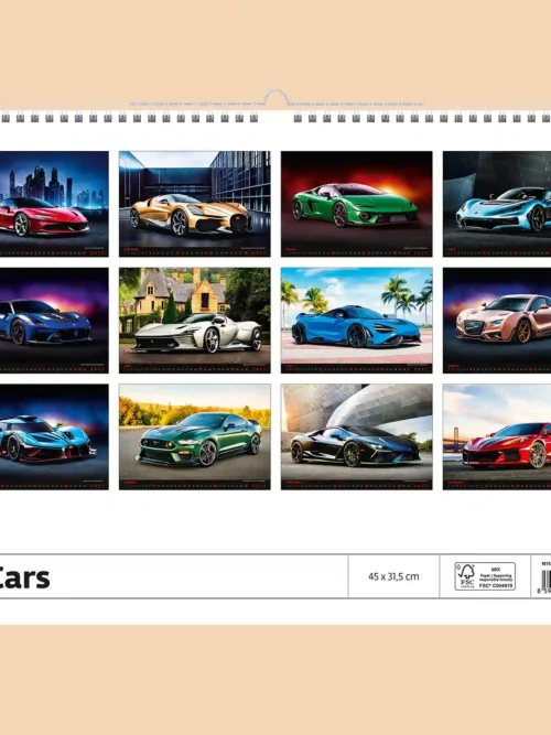 Cars 2027 wall calendar, back cover showing all twelve monthly photos