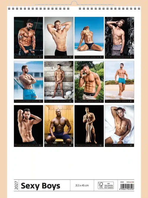 Sexy Boys 2027 calendar, back cover, erotic: overview of all twelve monthly photos