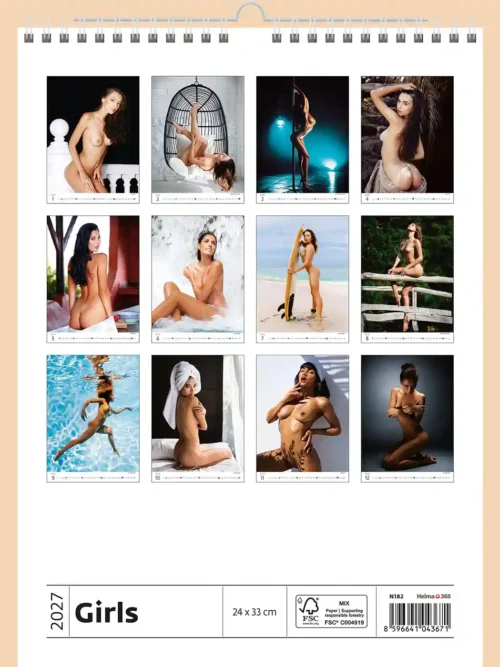 Girls 2027 calendar, back cover, erotic, full nudity: overview of all twelve monthly photos