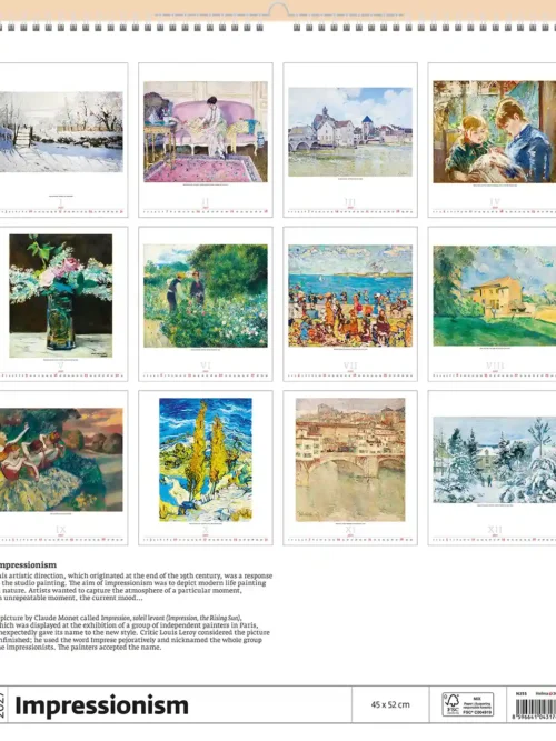 Impressionism 2027 wall calendar, back cover showing all twelve monthly paintings