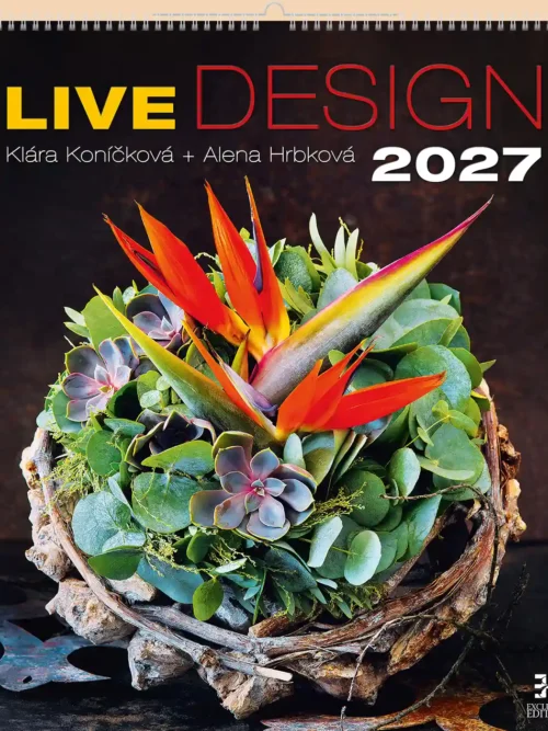 Live Design 2027 wall calendar A2, front cover: floral arrangement with bird-of-paradise flowers and succulents