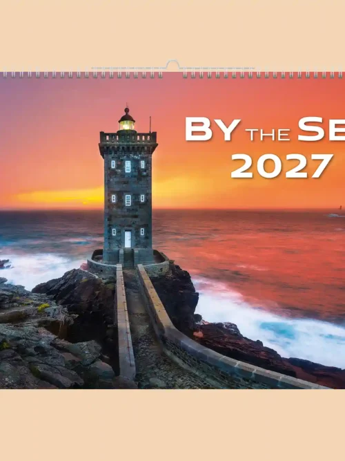 By the Sea 2027 wall calendar B3, front cover: Kermorvan lighthouse at sunset, Brittany, France