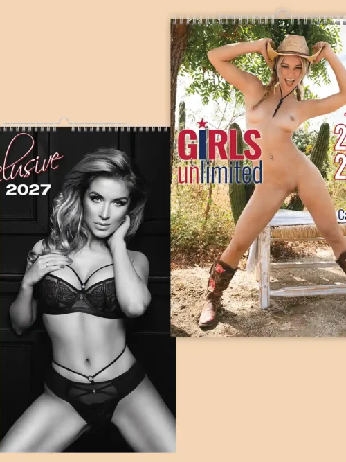 Set of two calendars, explicit nudity: front covers of Women Exclusive 2027 and Girls Unlimited 2027-2028 calendar