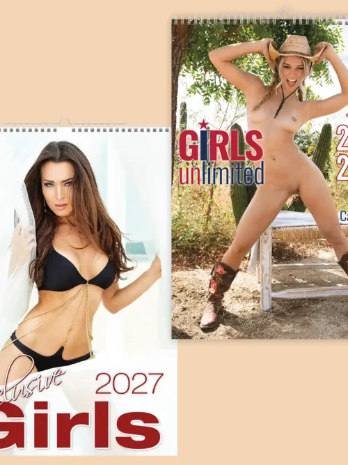 Set of two calendars, explicit nudity: front covers of Girls Exclusive 2027 and Girls Unlimited 2027-2028 calendar