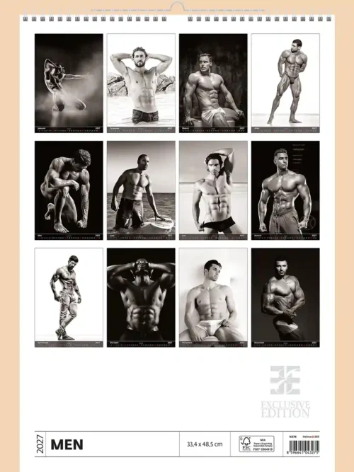 Men 2027 calendar, back cover, erotic, full nudity: overview of all twelve monthly photos
