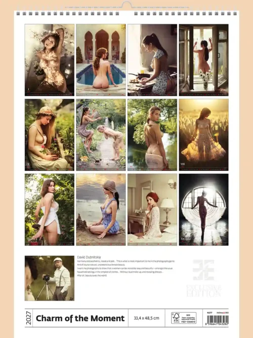 Charm of the Moment 2027 calendar, back cover, erotic, full nudity: overview of all twelve monthly photos