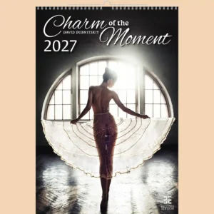 Charm of the Moment 2027 erotic wall calendar B3, front cover, erotic, full nudity: woman silhouetted against a round window