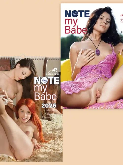 Set of Note my Babe 2026 and 2027 erotic appointment calendars, front covers, explicit nudity